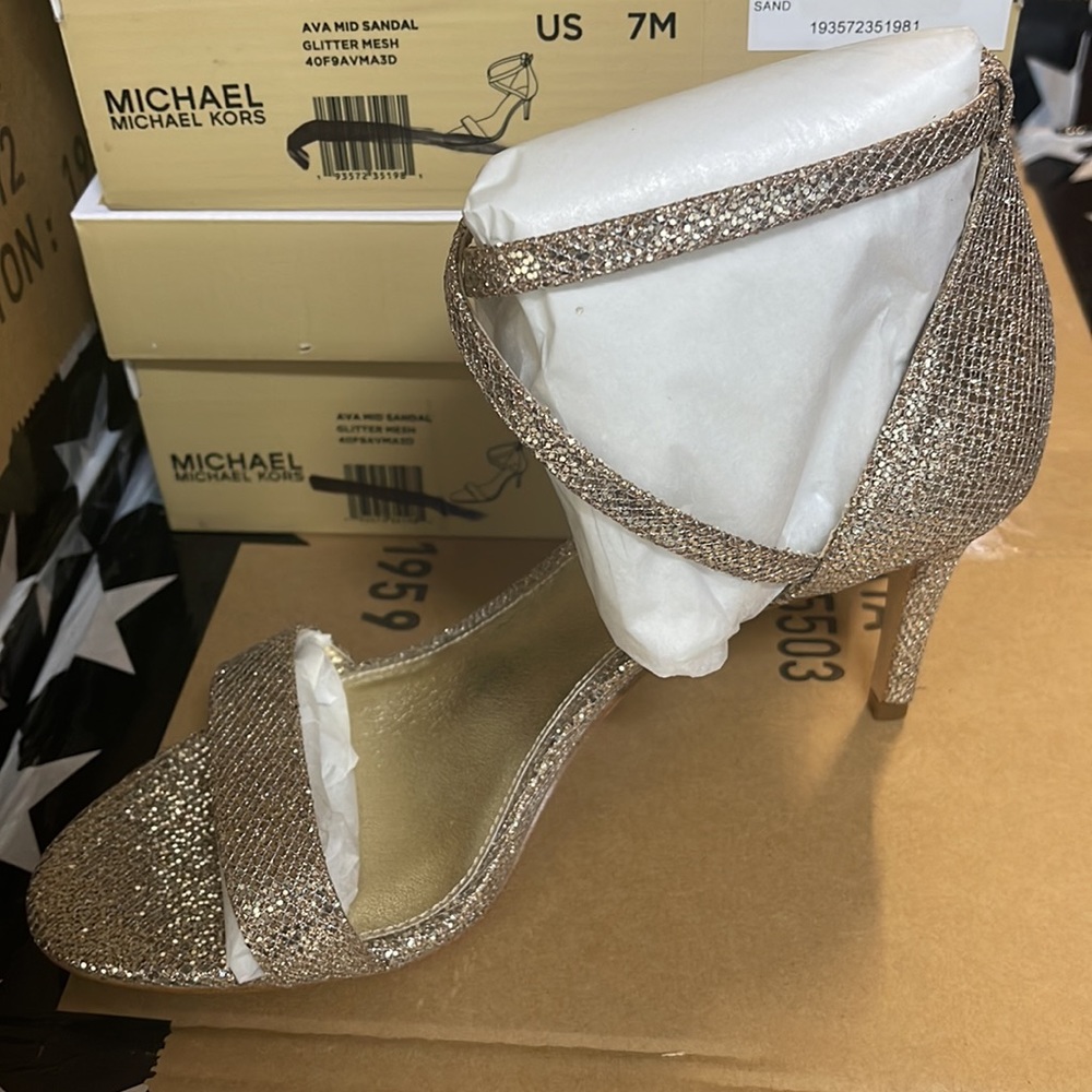 Michael Kors Ava Mid Sandal Glitter Sand 5/7/8/8.5/9
